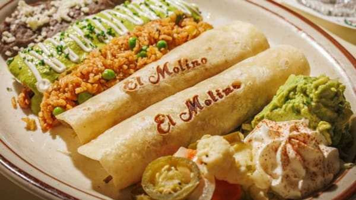 Wood-fired fajitas and the dining room at El Molino