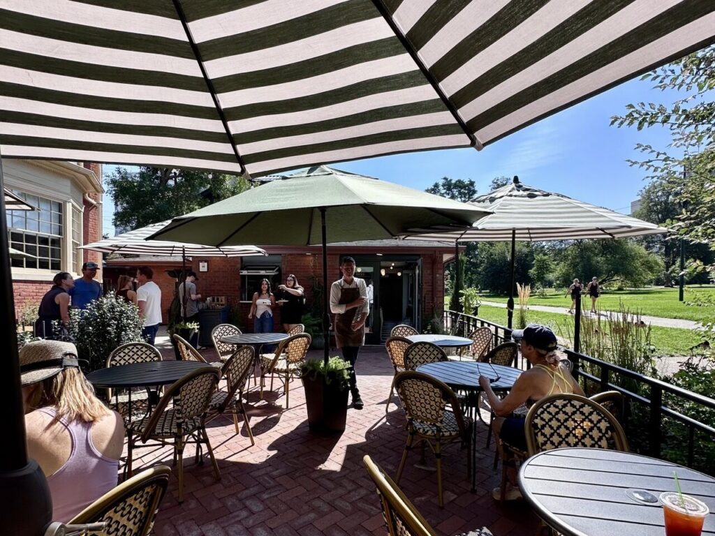 The Carriage House cafe patio on the edge of Cheesman Park