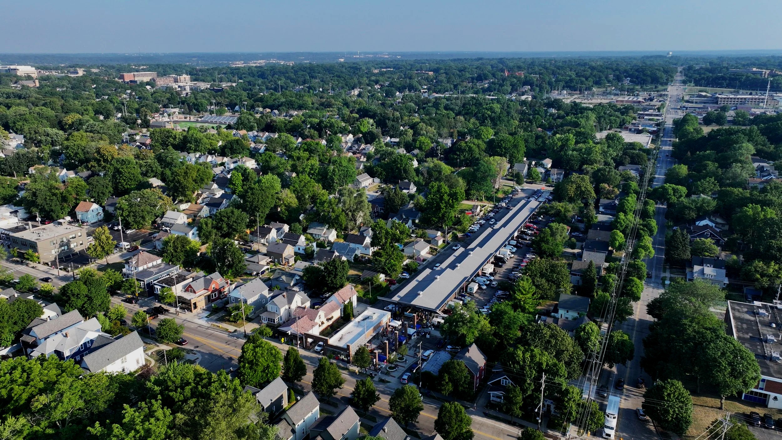 Drone photo of Fulton Street Farmers Market on August 9, 2026