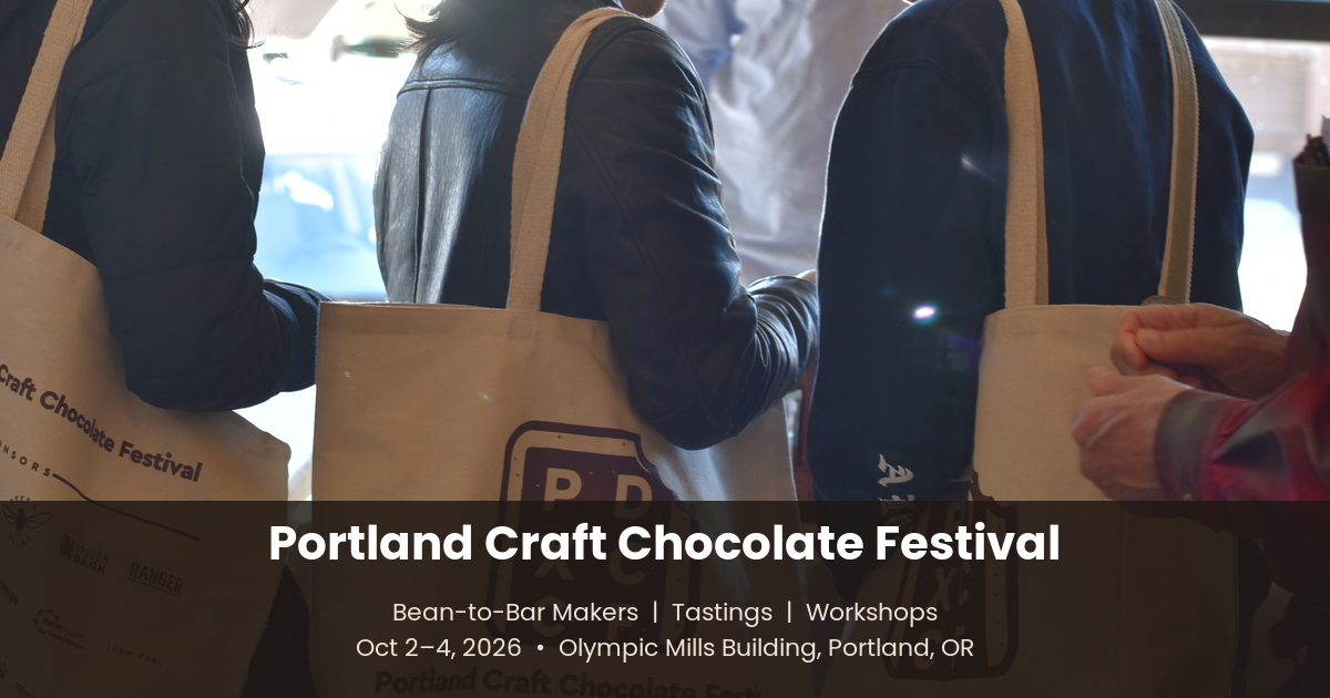 Guests in tote bags at the Portland Craft Chocolate Festival