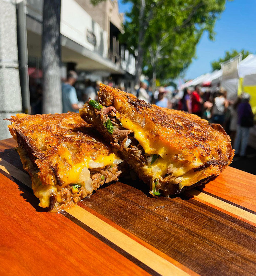 A grilled-cheese sandwich from Drippin Kitchen, a vendor at Bates Nut Farm’s Summer Food Festival